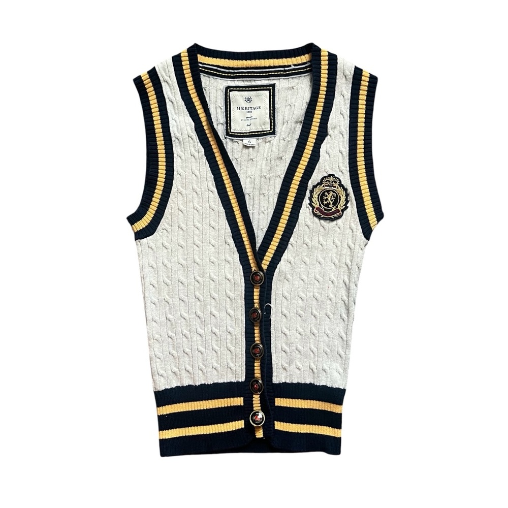 Heritage 1981 Yellow, Blue, Gray Knit Button Up Vest Size Small